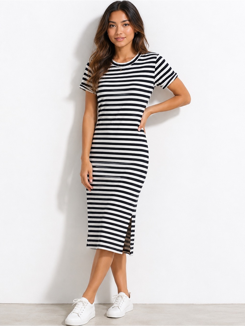 J.‎ Crew Black and White Striped Midi Tee Dress XS